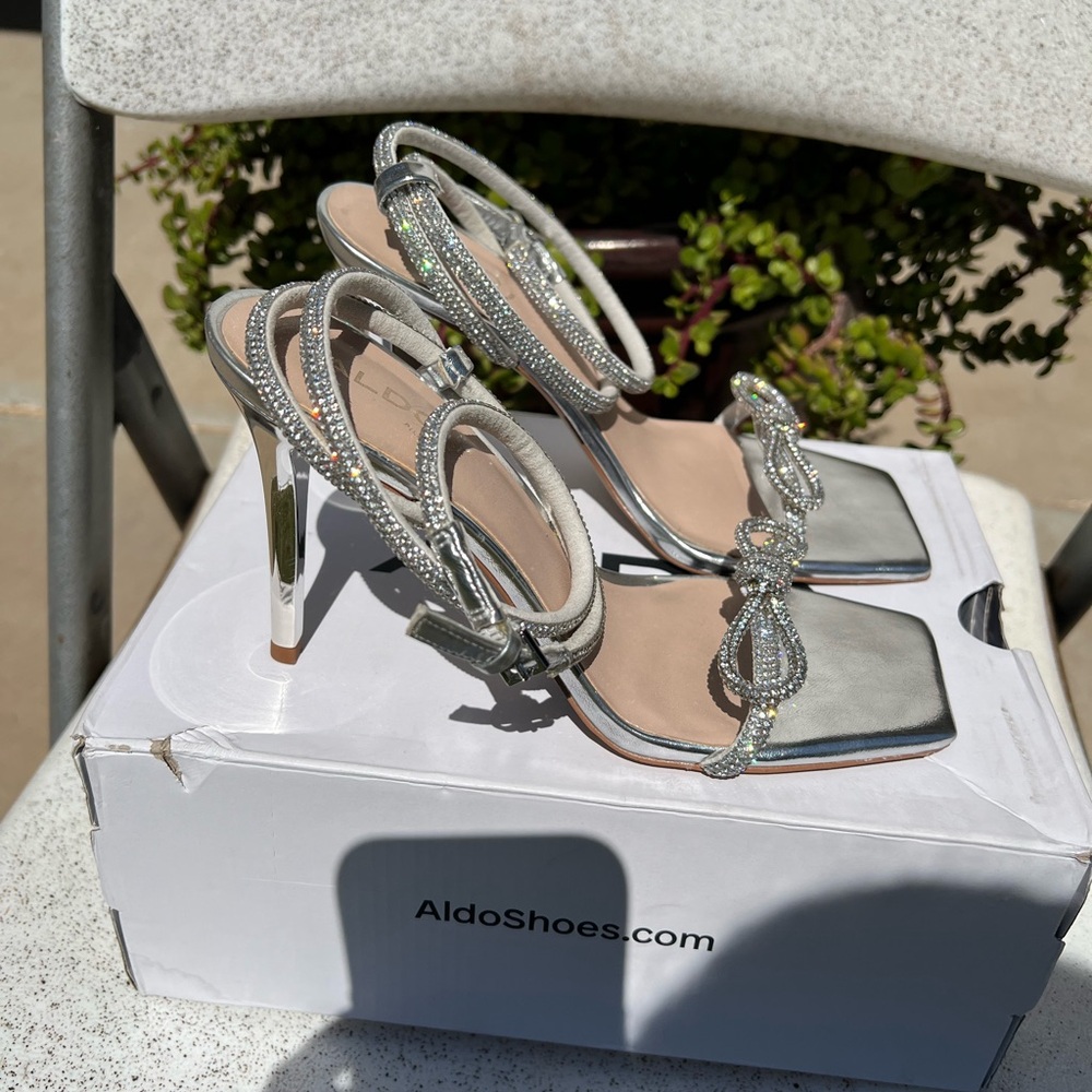 Aldo Silver Strappy Heels for Women